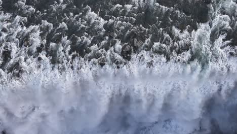 overhead view of dettifoss in iceland showing dramatic white water crashing downward