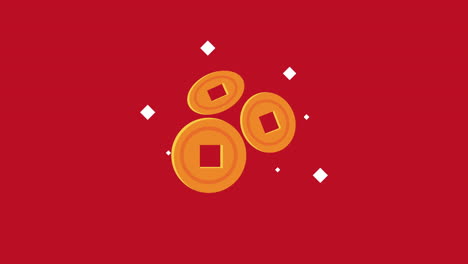 three golden chinese coins animation