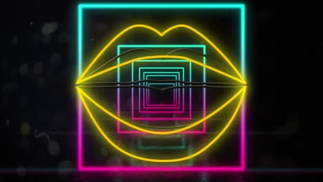 animation of neon lips and squares on black background