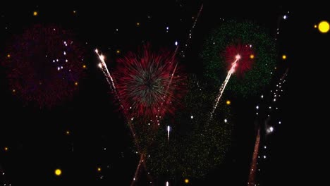 Animation-of-colourful-christmas-and-new-year-fireworks-exploding-in-night-sky