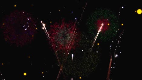 animación de coloridos fuegos artificiales de navidad y año nuevo que explotan en el cielo nocturno