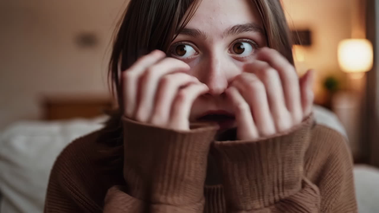 Young Woman Expressing Fear and Anxiety