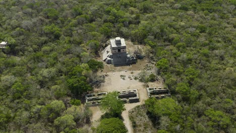 aerial view of dzibilchaltun maya culture archeological site in the jungle, yucatan, mexico