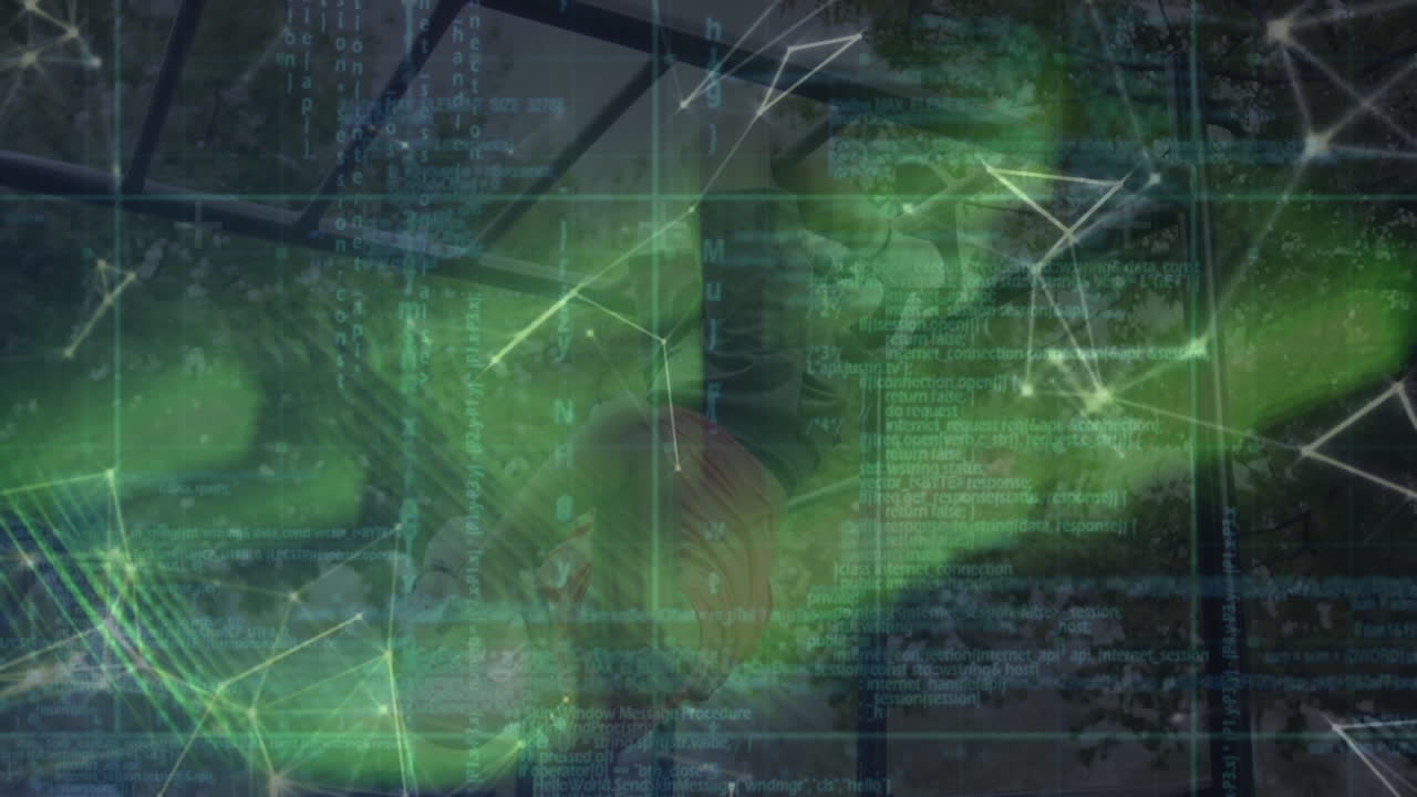 animación de procesamiento de datos y conexiones sobre el hombre en forma caucásico ejercicio