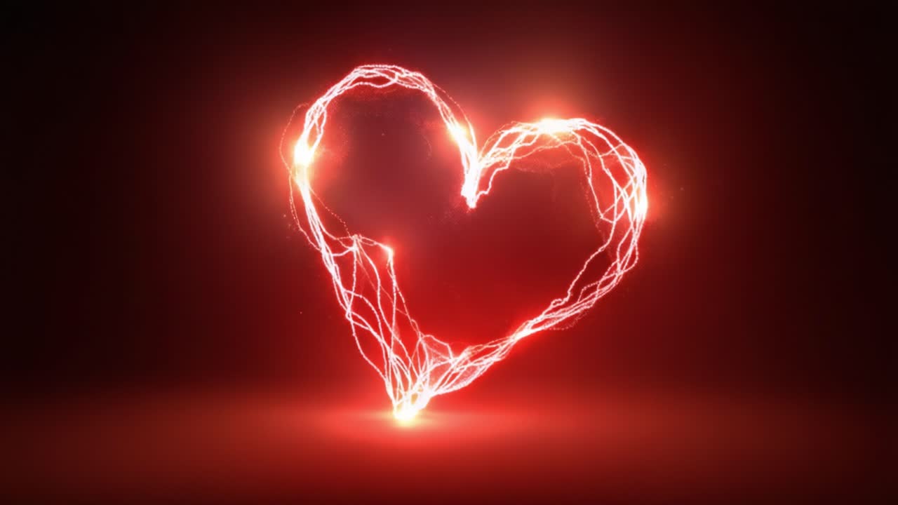 A Beautiful Glowing Heart: Sparkling Red Lights Forming a Unique Heart Shape with Radiant Energy in a Dark Background, Symbolizing Love and Passion