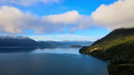 aerial view of lake todos los santos in southern chile on a cloudy day