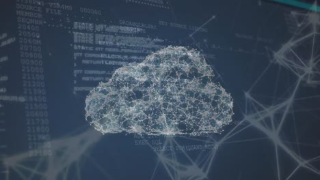 animation of a cloud network of connections and information moving on black background