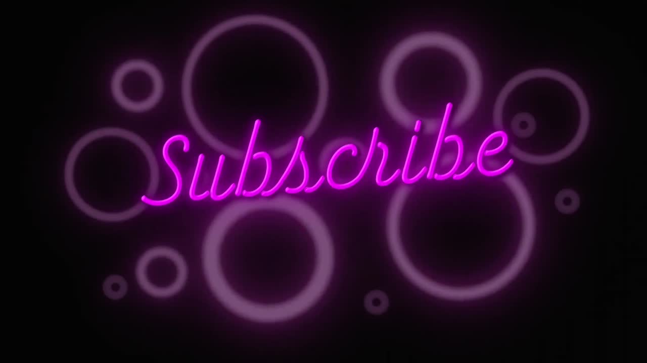 Animation of subscribe text over neon circles
