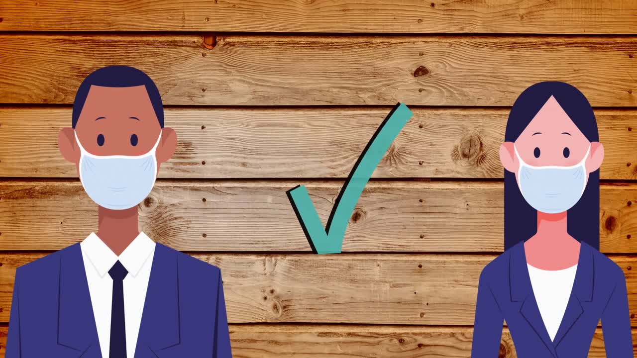 코로나바이러스 사회적 거리두기와 마스크를 착용하는 사람들.