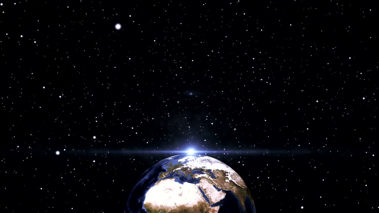4K Day earth from outer space with flare light and star. Motion graphic and animation background.