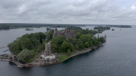 4k aerial shot of boldt castle located on heart island on the saint lawrence river