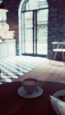 interior acogedor de la cafetería con arte latte