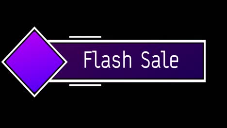 texto de venta de flash blanco y púrpura que aparece contra una pantalla negra