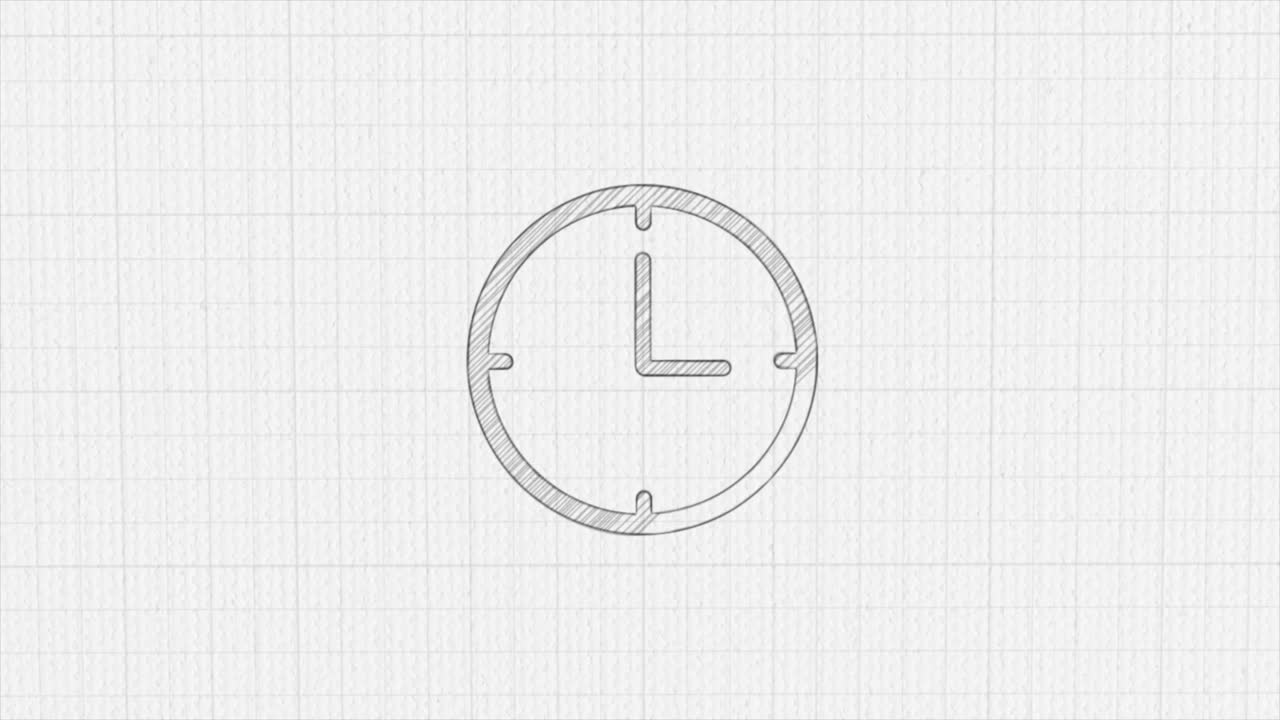 Icona orologio con effetto disegno a colori. Animazione doodle. 4K