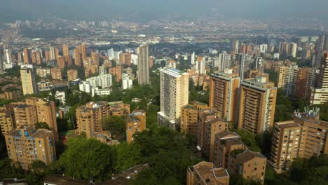 fixed aerial view of brick apartment buildings in medellin, colombia