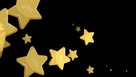 animation of gold christmas stars falling on black background