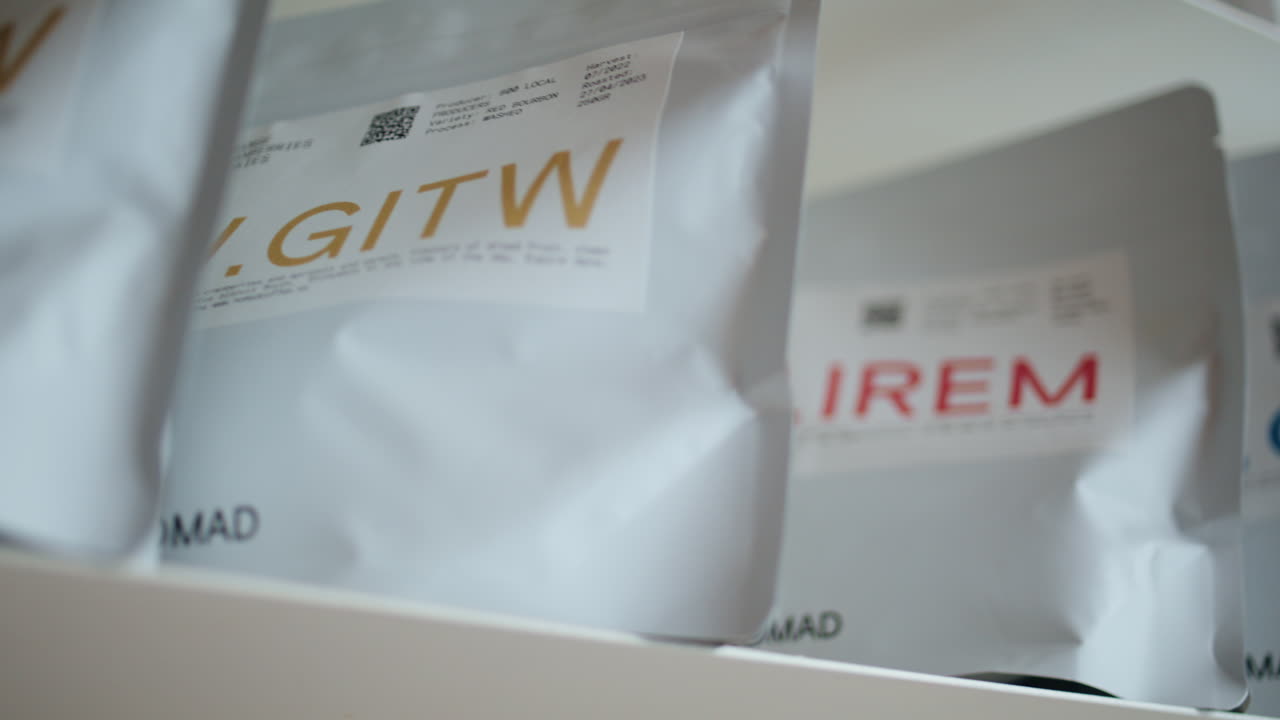 bolsas de café en un estante