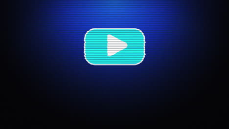 animation of white play button on blue tablet turning and distorting on blue background