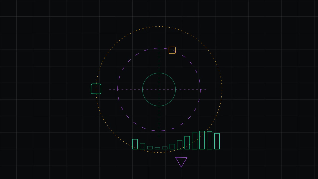 Abstract Digital Interface with Rotating Geometric Shapes and Audio Visualizer