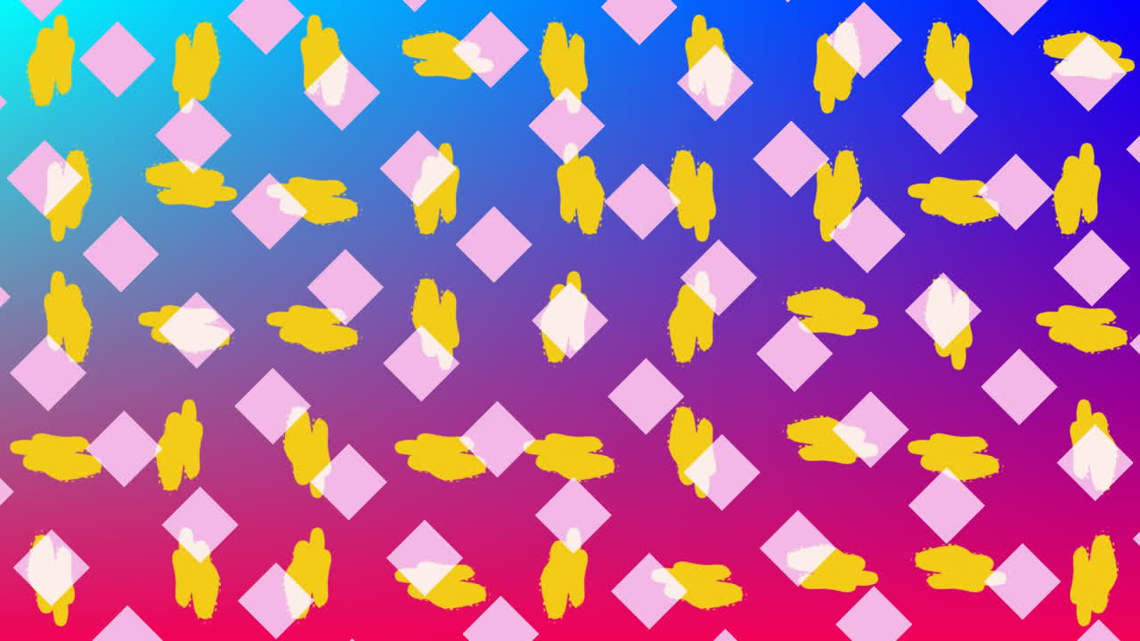 다채로운 배경 위에 회전하는 패턴 요소