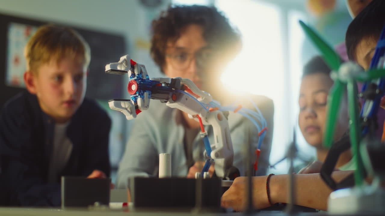 Students learning about robotics in a classroom