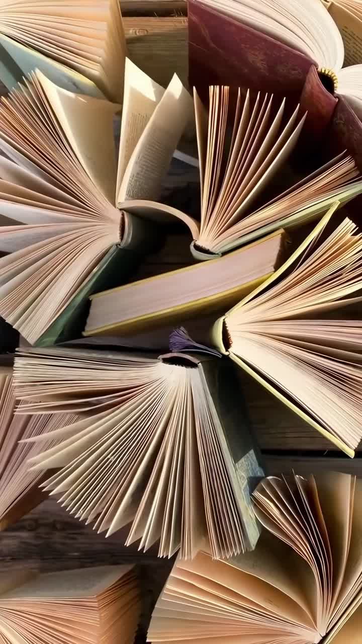 Vintage Open Books with Fanned Pages Moving Gently