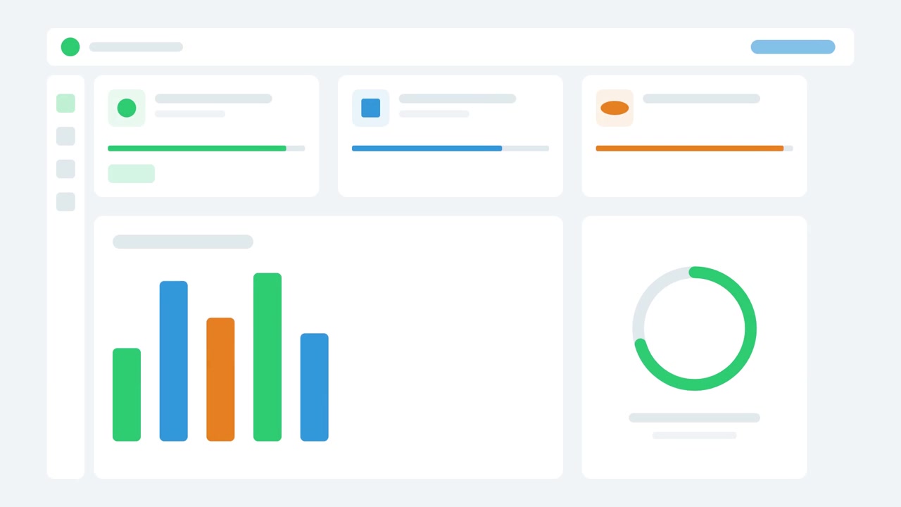 Dashboard aziendale animata che mostra visualizzazione dati e analisi