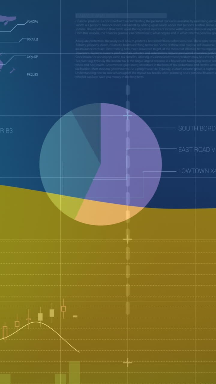 Animazione di grafici e dati sulla bandiera dell'Ucraina