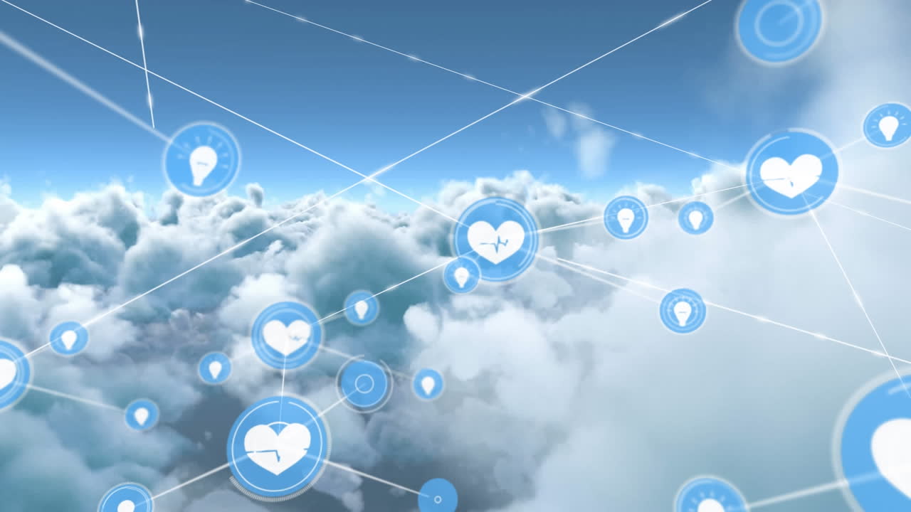 구름 위의 아이콘으로 연결 네트워크의 애니메이션