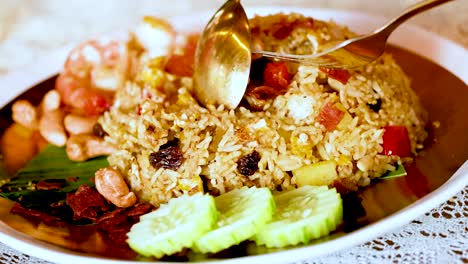 savoring shrimp fried rice with fresh ingredients