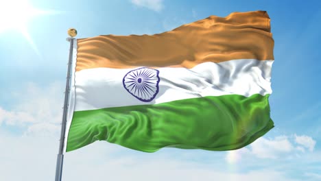 india flag waving in the wind against deep blue sky. national theme, international concept. 3d render seamless loop 4k