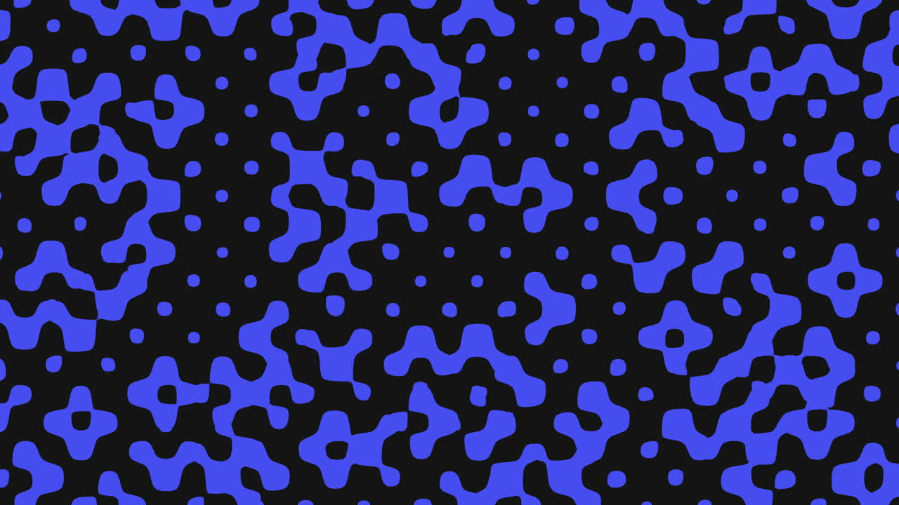 An abstract blue and black pattern on a dark background with irregular, floating shapes creating a sense of fluidity and movement in a seemingly random yet cohesive arrangement
