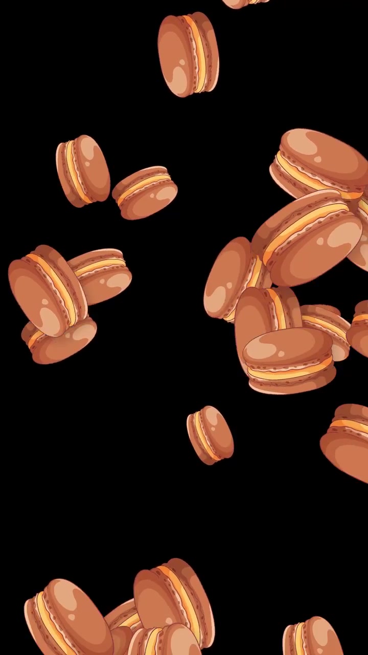 Animated Falling Chocolate Macarons on Black Background