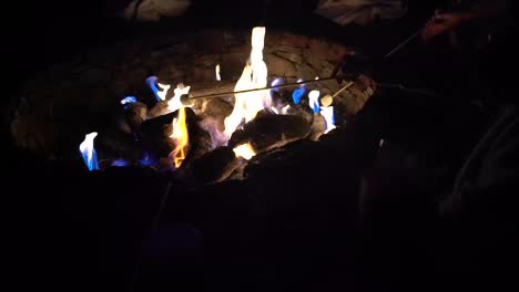 roasting marshmallows on sticks over a fire pit