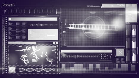 animation of digital data processing and dan strand over black background