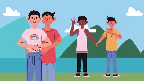 hombres diversos mostrando afecto y amor en la naturaleza
