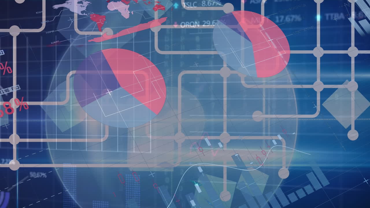 Animation of financial data processing on blue background