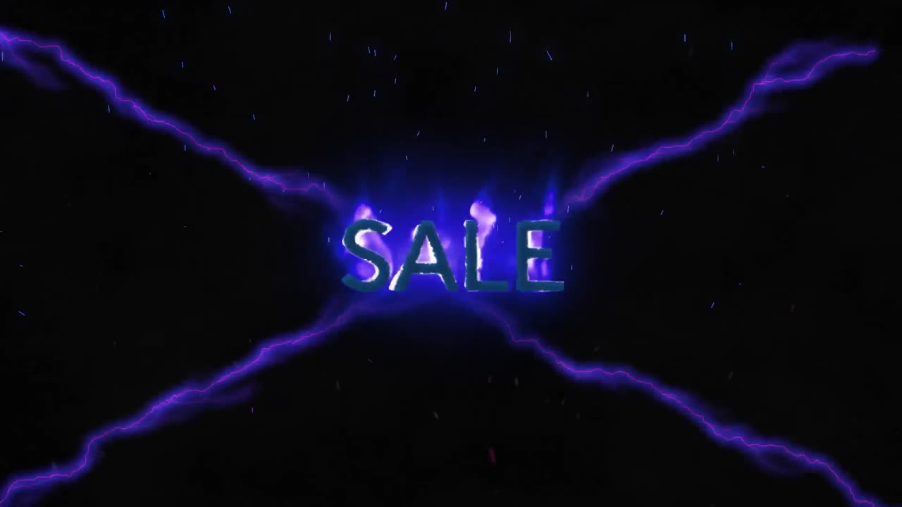 Animation des brennenden Textes „Sale“ auf schwarzem Hintergrund
