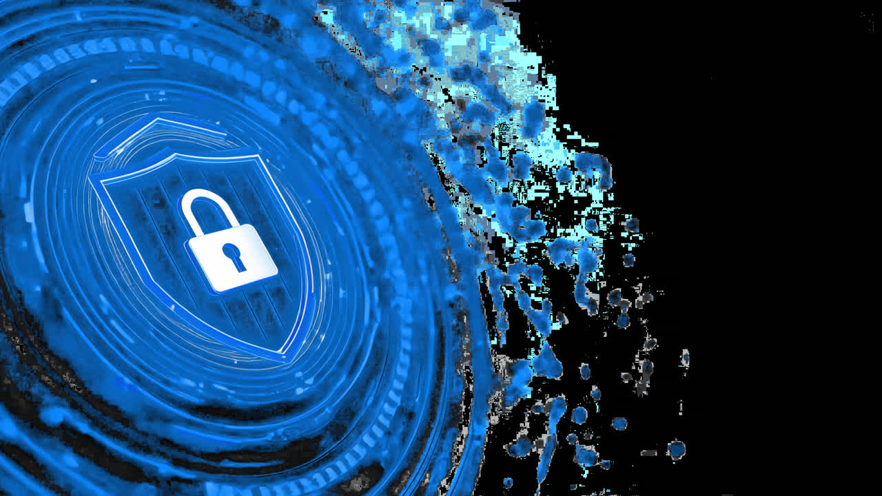 Digital security lock shield illustration animated overlay, transparent 4K video, alpha channel