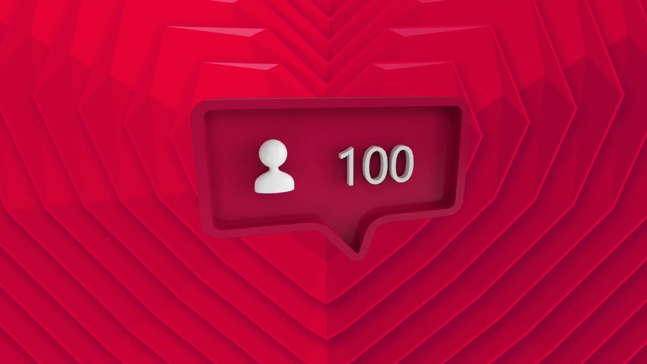 animación de corazones y reacciones en las redes sociales sobre un fondo rojo