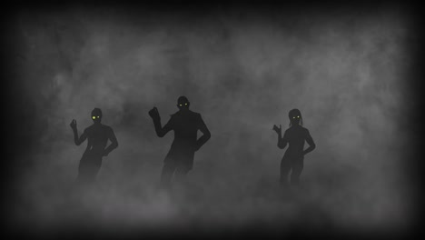 funny zombies group dancing. halloween concept