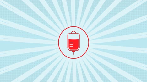 Animation-of-blood-bag-icon-and-white-lines-on-blue-background