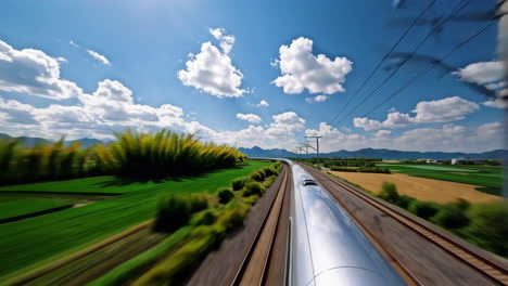 high-speed train through scenic countryside