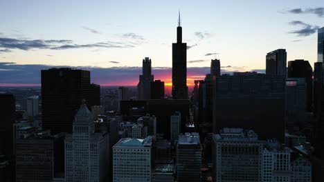 drone of willis tower at twilight