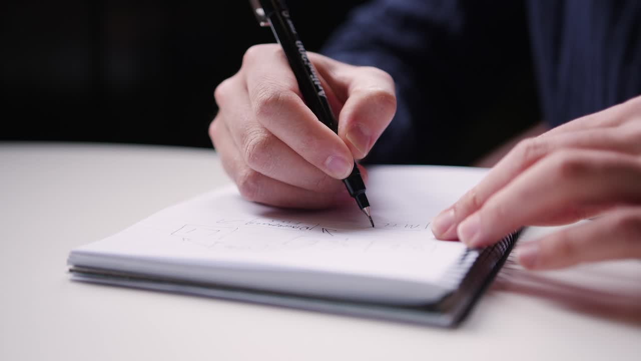 Student taking notes with a pen on a note pad