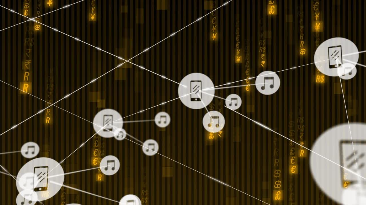 Animazione di una rete di connessioni su sfondo nero