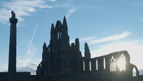 whitby abbey, north york moors, static shot, early morning sunshine north yorkshire heritage coast bmpcc 4k prores 422 clip 5