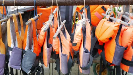 stack of life jacket in a boat