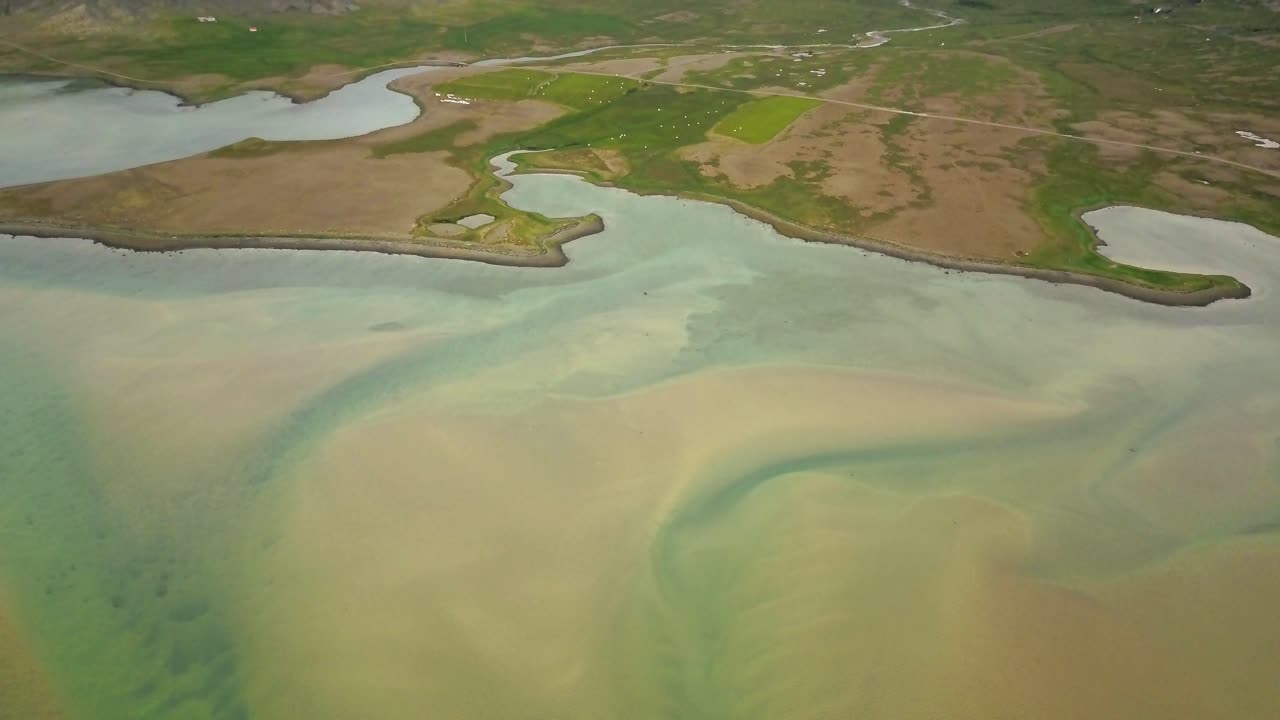 Aerial View of Icelandic Coastline and Fjord
