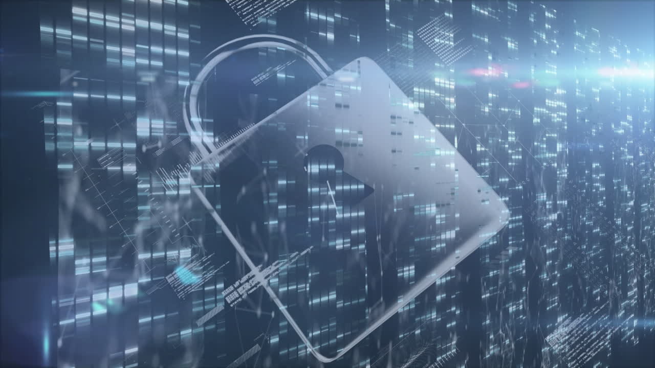 검은색 배경의 데이터 처리에 대한  ⁇ 락 아이콘의 애니메이션